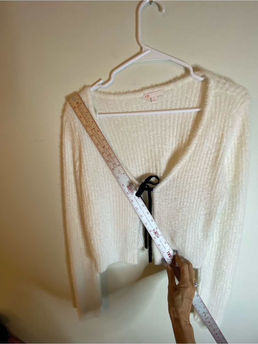 Gianni Bini Cream Knit Tie-Front Cardigan with Black Ribbon - Picture 9 of 14